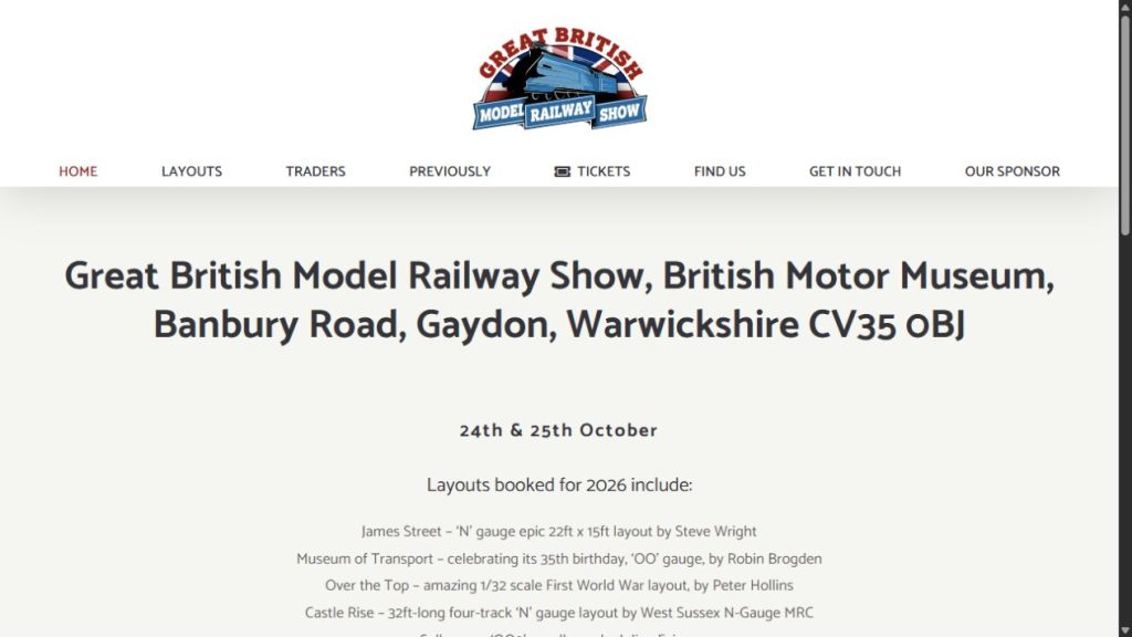 Screenshot of the official website for Great British Model Railway Show