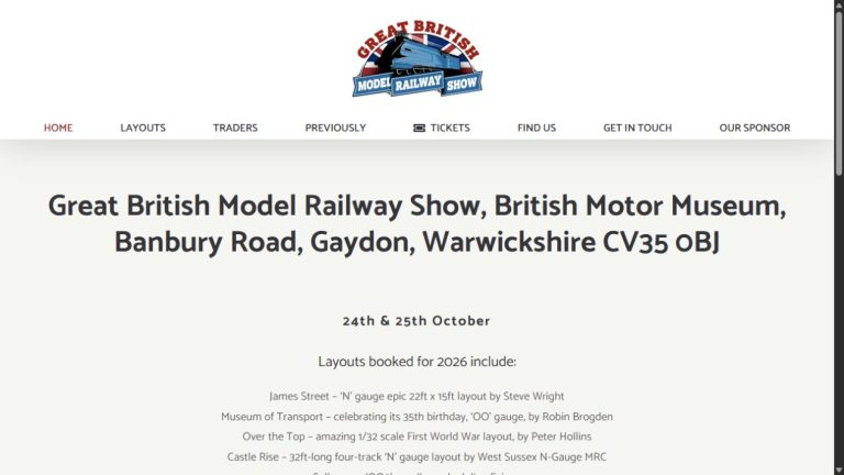 Screenshot of the official website for Great British Model Railway Show