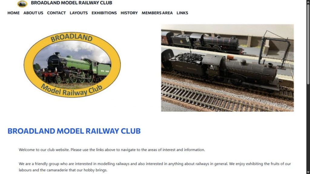Screenshot of the official website for Broadland Model Railway Club Show