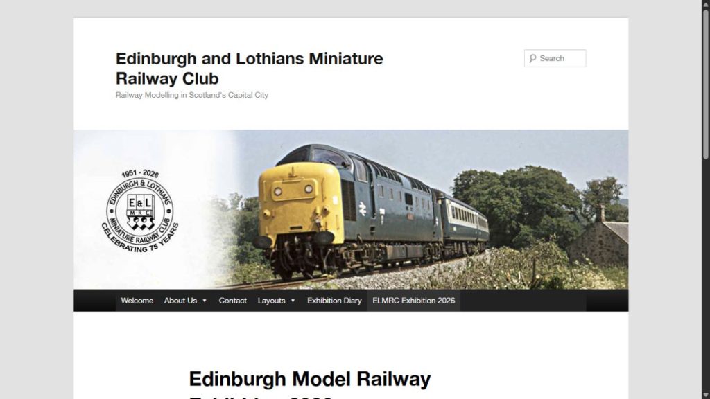 Screenshot of the official website for Edinburgh Model Railway Exhibition