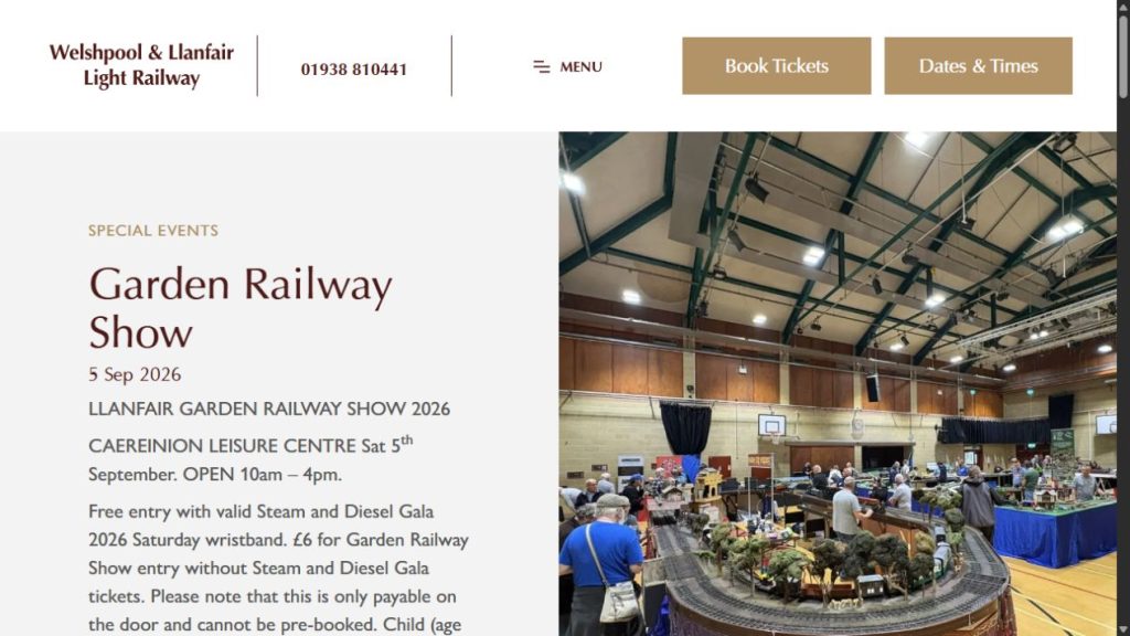 Screenshot of the official website for Llanfair Garden Railway Show