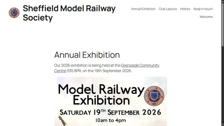Screenshot of the official website for Model Railway Exhibition 2026