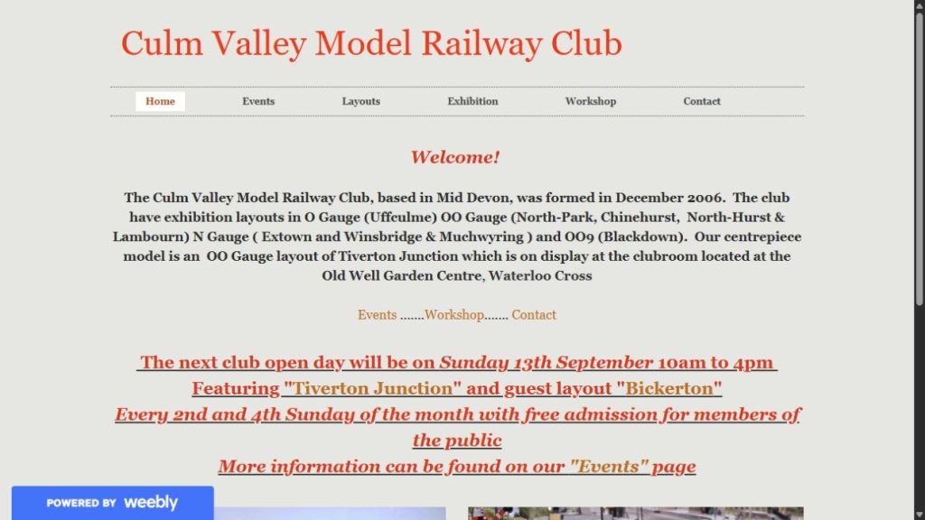 Screenshot of the official website for 16th Annual Model Railway Show
