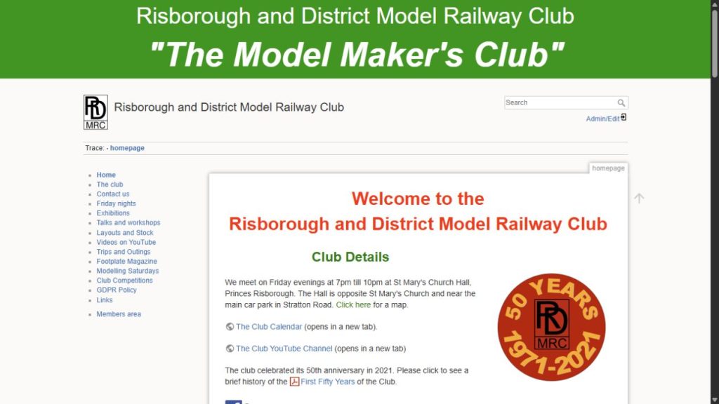 Screenshot of the official website for Haddenham Model Railway Exhibition