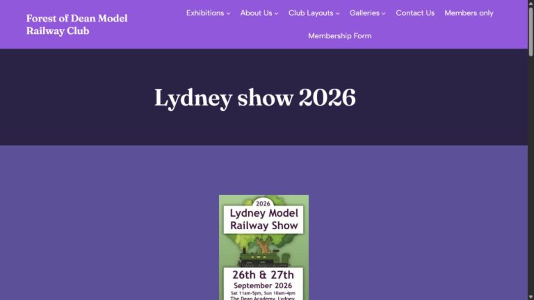 Screenshot of the official website for Lydney Model Railway Exhibition 2026