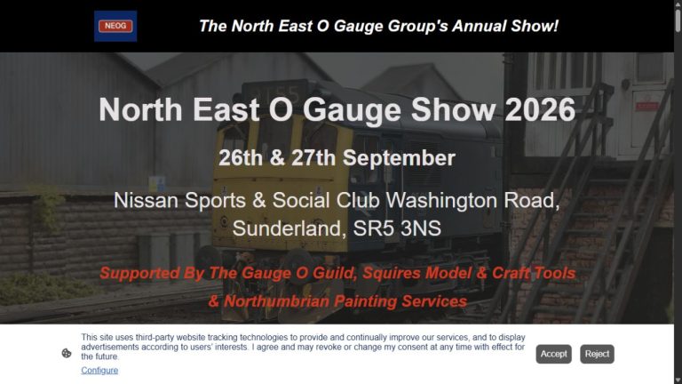Screenshot of the official website for North East O Gauge Show 2026
