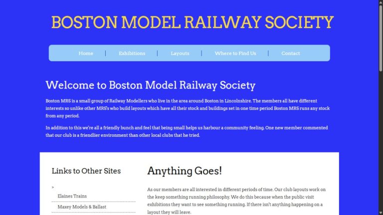 Screenshot of the official website for Boston Model Railway Exhibition