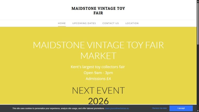 Screenshot of the official website for Maidstone Vintage Toy Fair