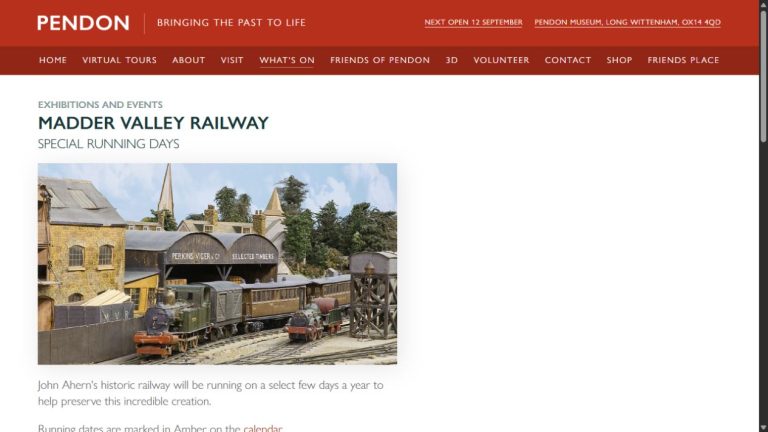 Screenshot of the official website for Madder Valley Railway Special Running Day