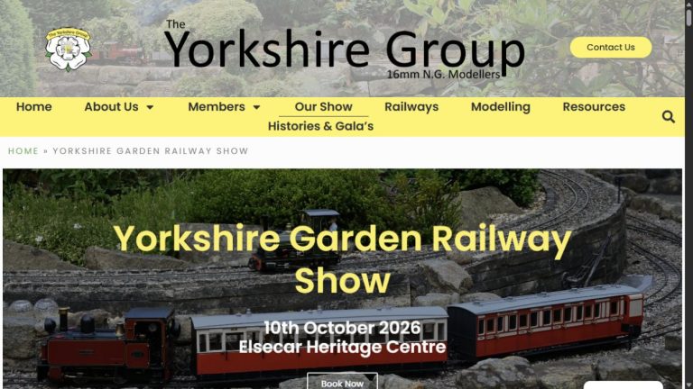 Screenshot of the official website for Yorkshire Garden Railway Show