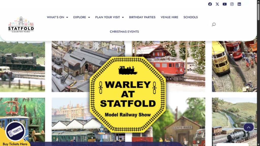 Screenshot of the official website for Warley at Statfold Model Railway Show 2026