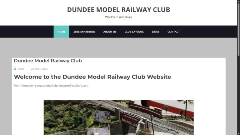 Screenshot of the official website for Dundee Model Railway Club Exhibition