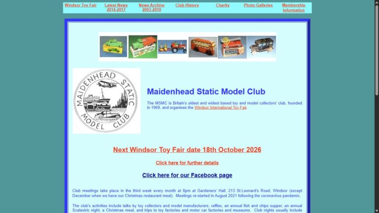 Screenshot of the official website for Windsor International Toy & Train Collectors Fair