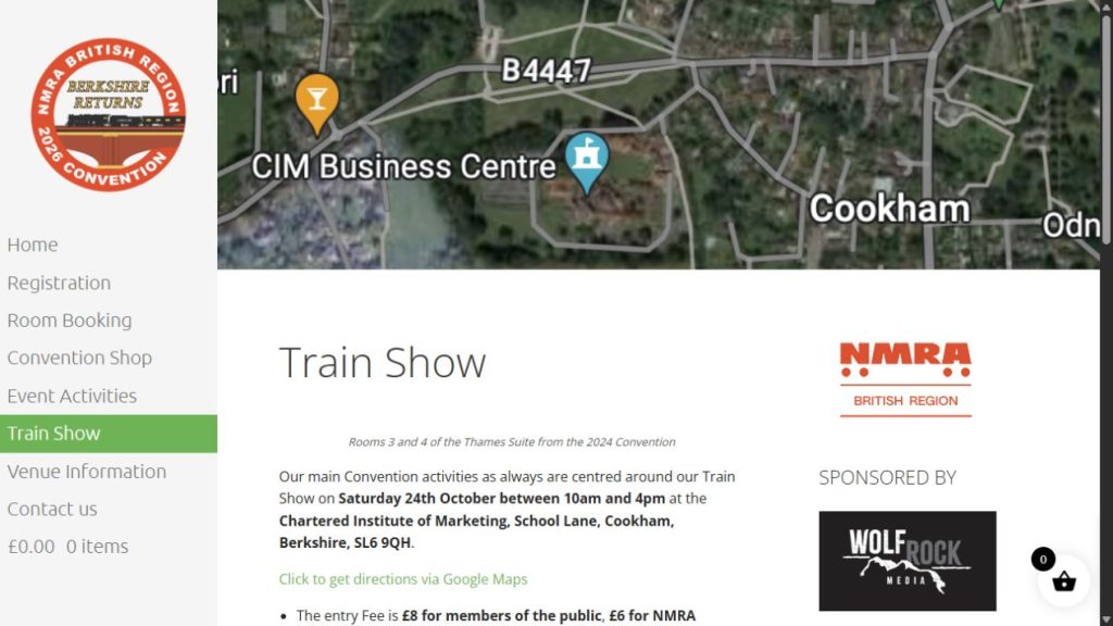 Screenshot of the official website for NMRA British Region Annual Convention and Train Show