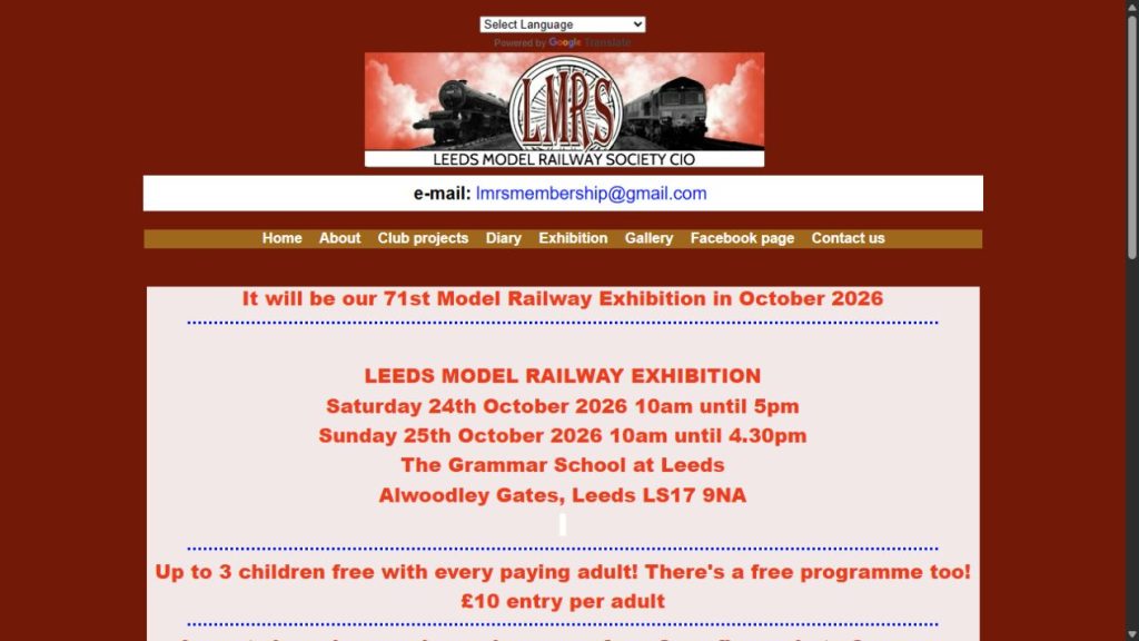 Screenshot of the official website for Annual Model Railway Exhibition