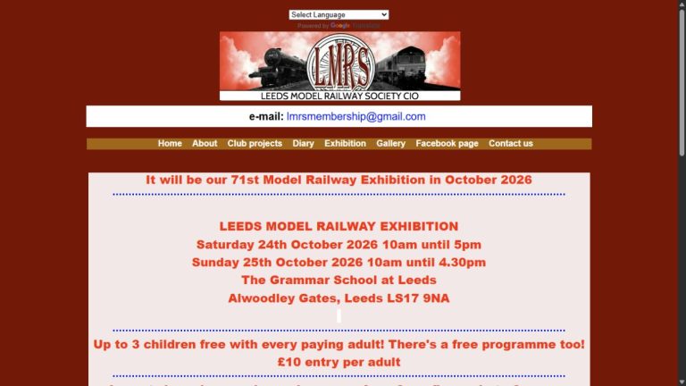 Screenshot of the official website for Annual Model Railway Exhibition
