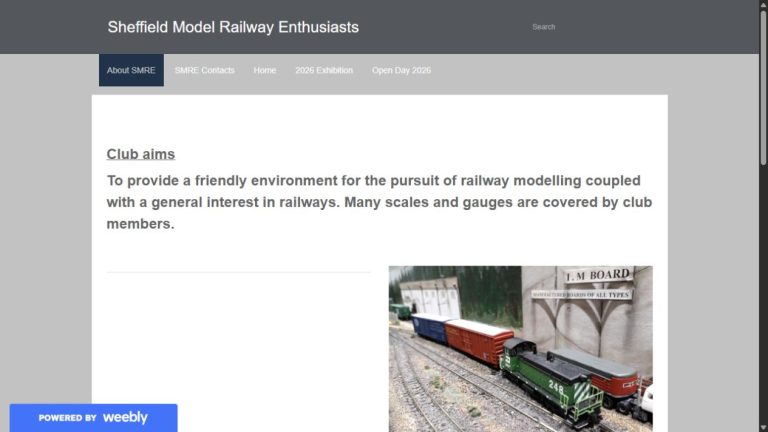 Screenshot of the official website for Sheffield Model Railway Exhibition 2026