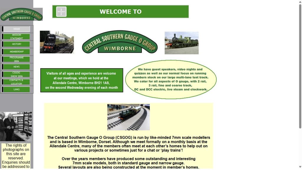 Screenshot of the official website for Annual O Gauge / 7mm Exhibition