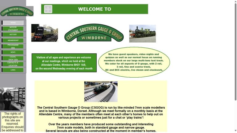Screenshot of the official website for Annual O Gauge / 7mm Exhibition
