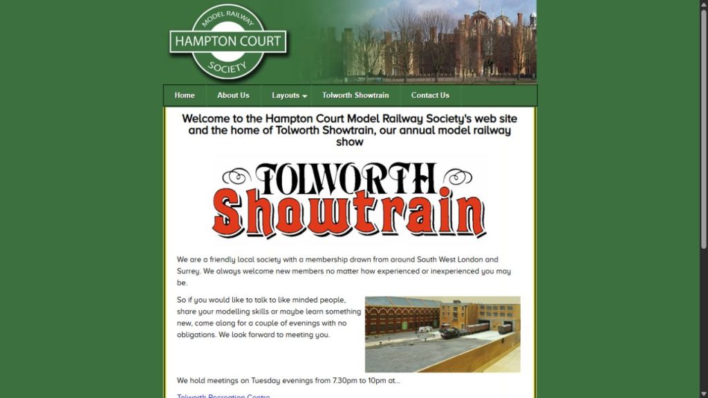 Screenshot of the official website for Tolworth Showtrain