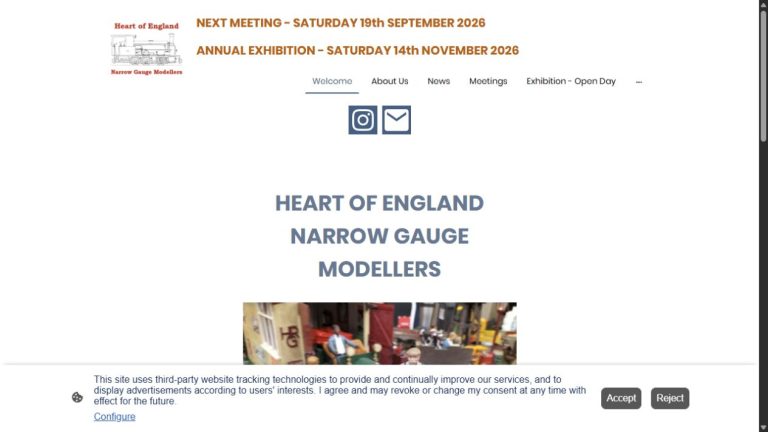 Screenshot of the official website for Model Railway Exhibition