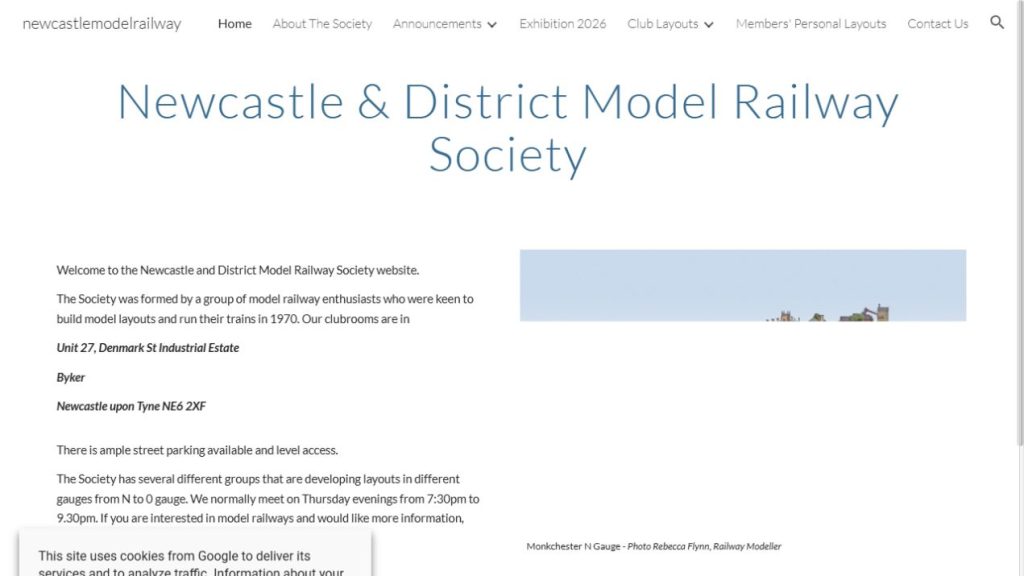 Screenshot of the official website for Tyneside 2026 Model Railway Exhibition