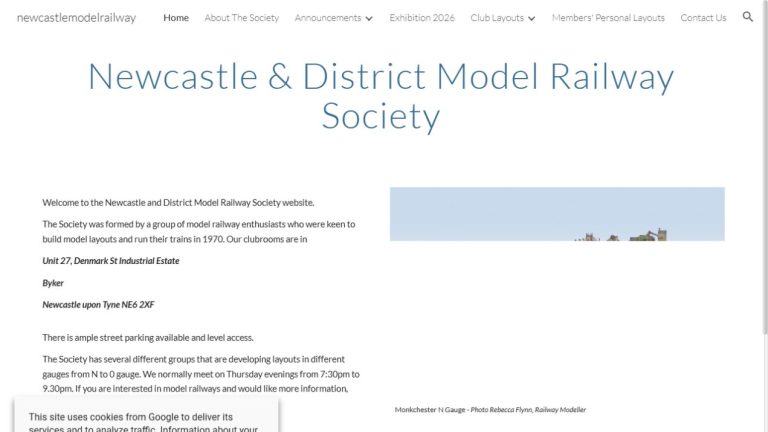 Screenshot of the official website for Tyneside 2026 Model Railway Exhibition