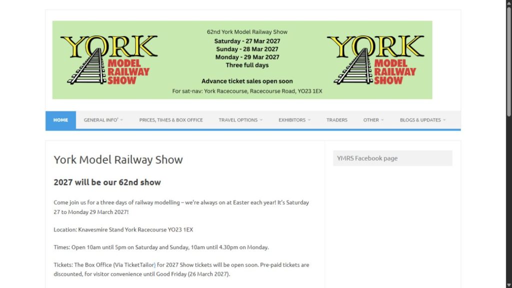 Screenshot of the official website for York Model Railway Show 2027