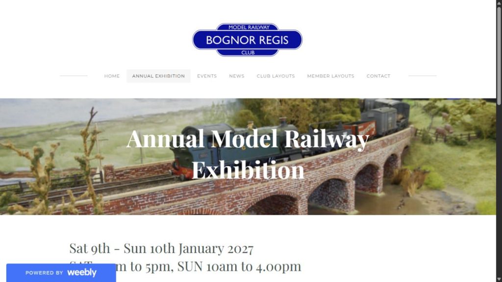 Screenshot of the official website for Bognor Regis Model Railway Club Annual Show 2027