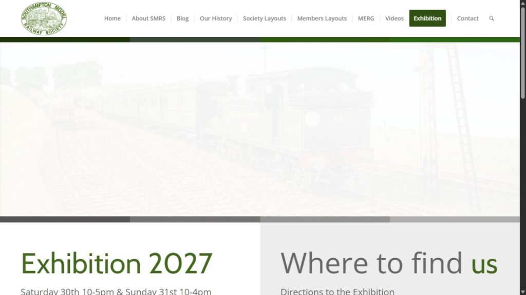 Screenshot of the official website for Southampton Model Railway Exhibition 2027