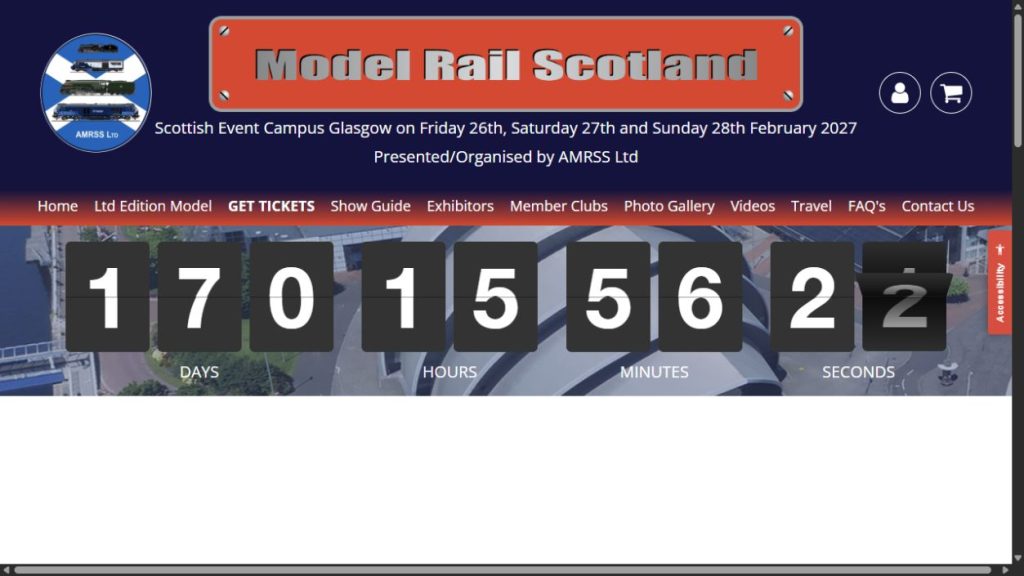Screenshot of the official website for Model Rail Scotland 2027