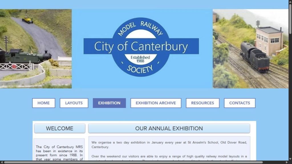 Screenshot of the official website for City of Canterbury Model Railway Exhibition 2027