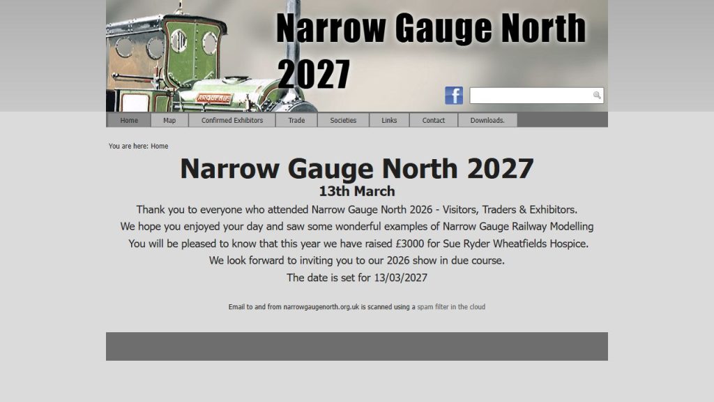 Screenshot of the official website for Narrow Gauge North 2027