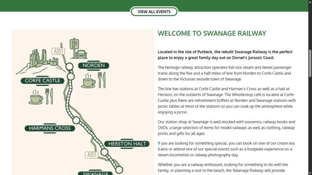 Screenshot of the official website for Swanage Railway Model Railway Weekend 2027