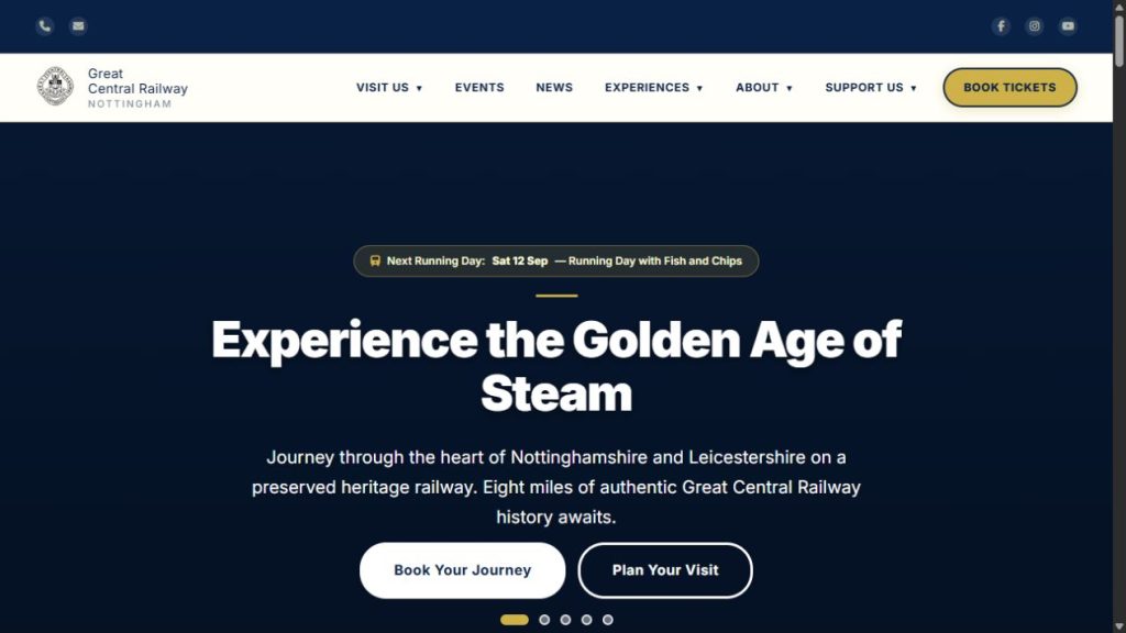 Screenshot of the official website for Nottingham Transport Heritage Centre Model Railway Exhibition 2027