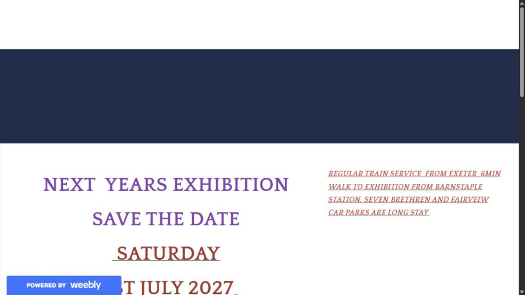 Screenshot of the official website for Barnstaple Model Railway Club Exhibition 2027